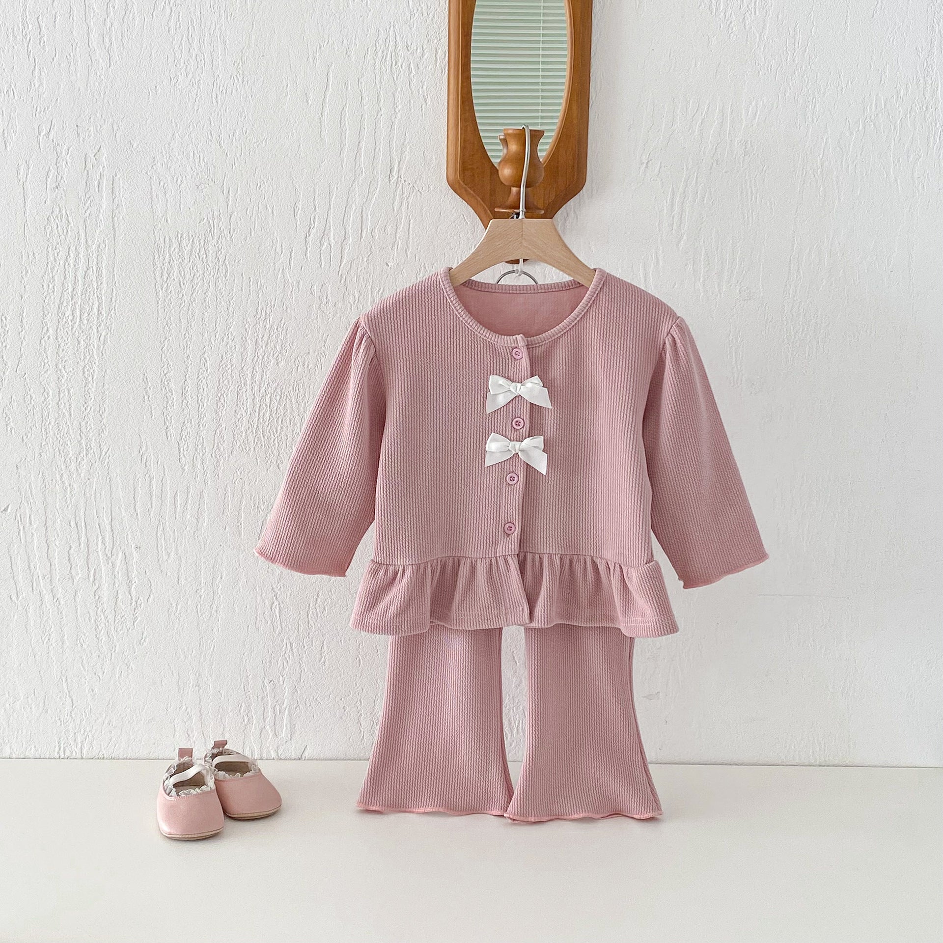 長袖セットアップ Bow Cardigan Long Sleeve Top Set リボン カーディガン セットアップ【mh0011965】