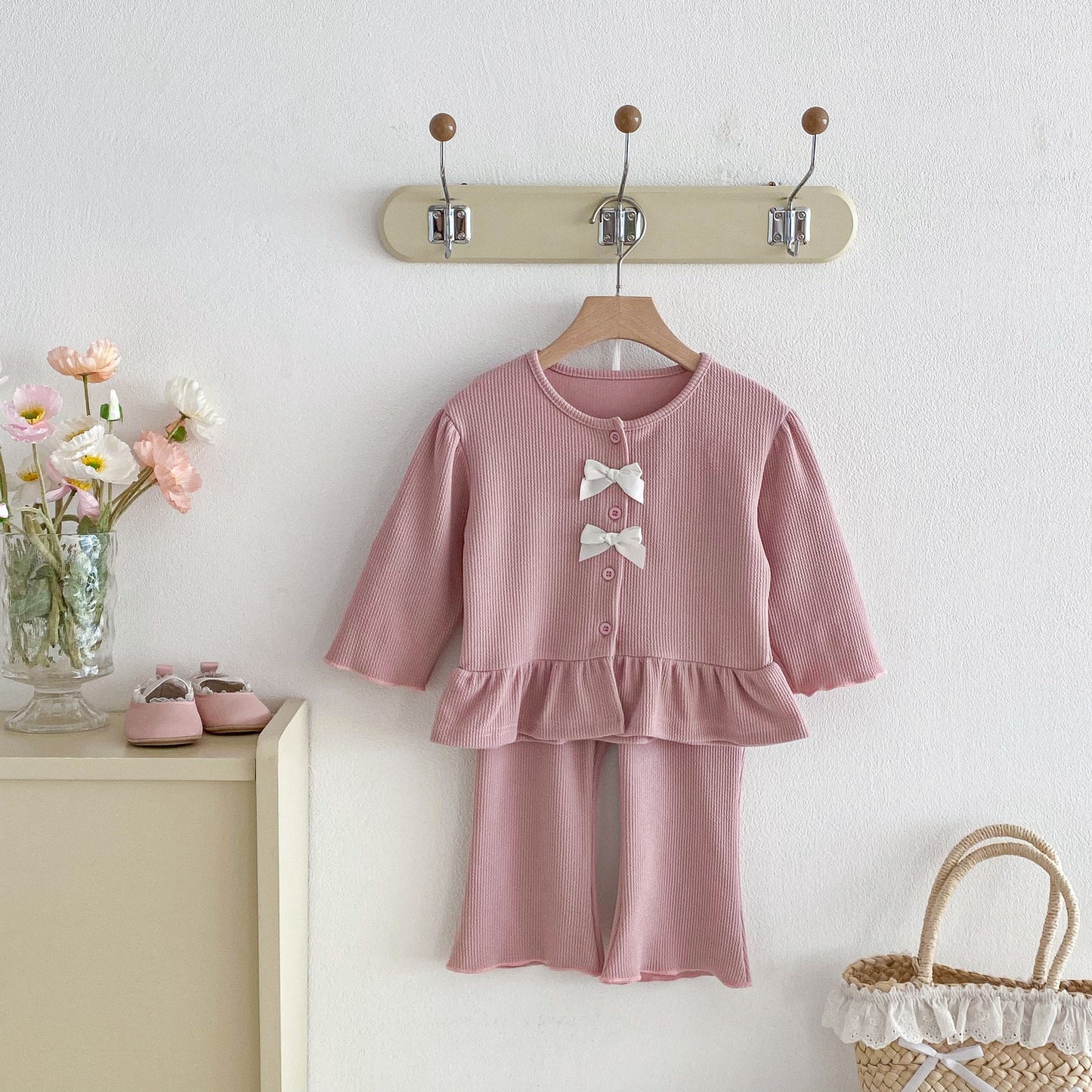 長袖セットアップ Bow Cardigan Long Sleeve Top Set リボン カーディガン セットアップ【mh0011965】