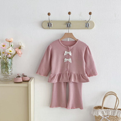 長袖セットアップ Bow Cardigan Long Sleeve Top Set リボン カーディガン セットアップ【mh0011965】