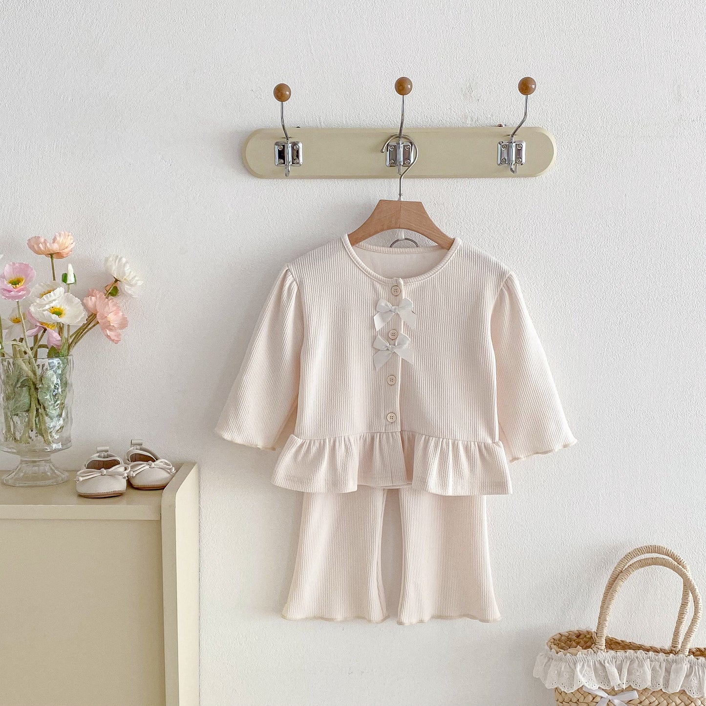 長袖セットアップ Bow Cardigan Long Sleeve Top Set リボン カーディガン セットアップ【mh0011965】