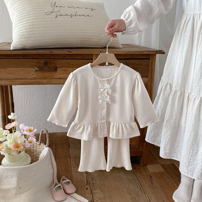 長袖セットアップ Bow Cardigan Long Sleeve Top Set リボン カーディガン セットアップ【mh0011965】