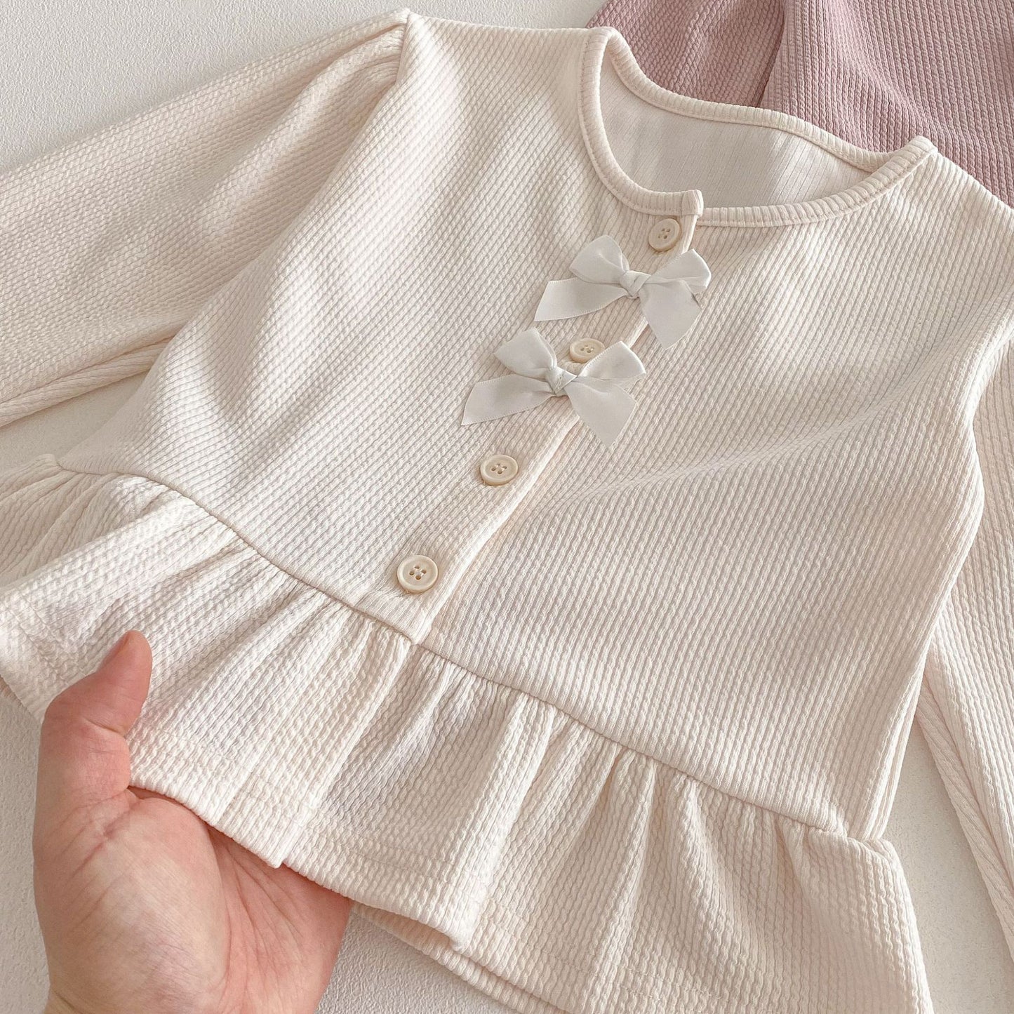 長袖セットアップ Bow Cardigan Long Sleeve Top Set リボン カーディガン セットアップ【mh0011965】