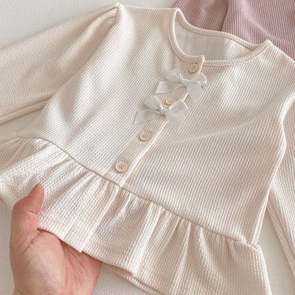 長袖セットアップ Bow Cardigan Long Sleeve Top Set リボン カーディガン セットアップ【mh0011965】