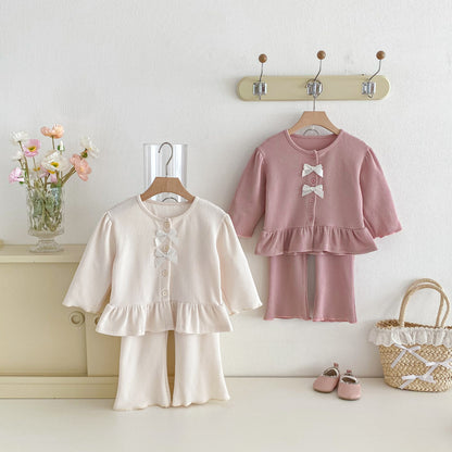 長袖セットアップ Bow Cardigan Long Sleeve Top Set リボン カーディガン セットアップ【mh0011965】