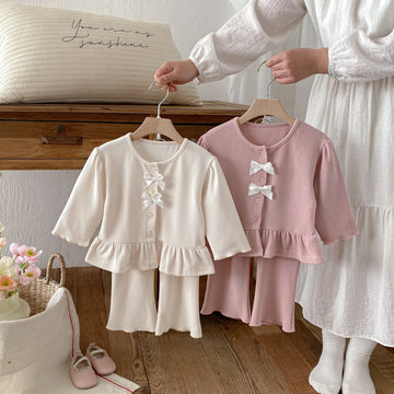 長袖セットアップ Bow Cardigan Long Sleeve Top Set リボン カーディガン セットアップ【mh0011965】