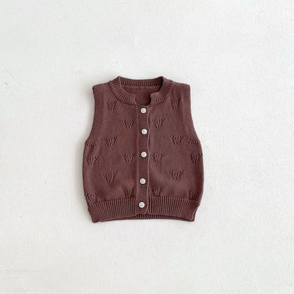 ベスト Brown / 12M  80CM キッズベスト レースニット 前あきベスト 2カラー【mh0006661】