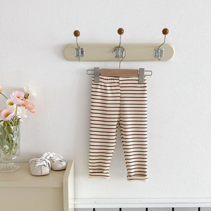 レギンスパンツ Brown / 12M  80CM キッズパンツ ボーダー柄裏フリース厚手シンプルレギンスパンツ【mh0008090】