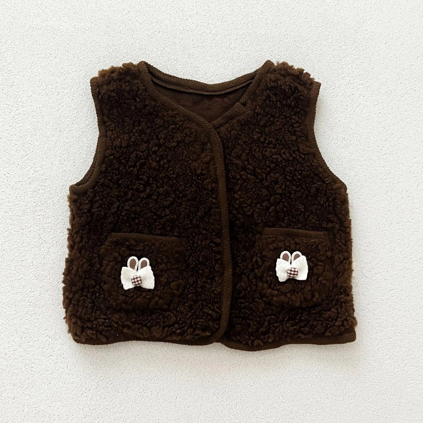 ベスト Brown / 6M  66CM ベビーベスト バイピングリボンボアフリース前あきベスト【mh0008260】
