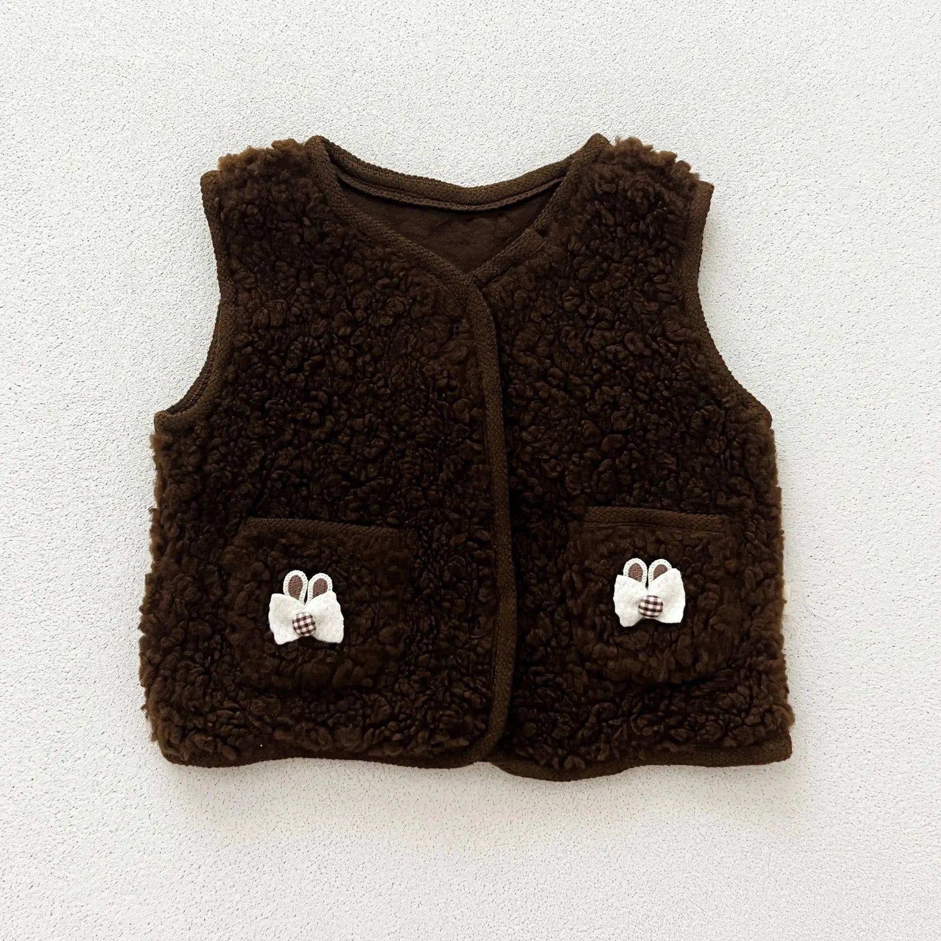 ベスト Brown / 6M  66CM ベビーベスト バイピングリボンボアフリース前あきベスト【mh0008260】
