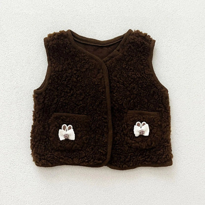 ベスト Brown / 6M  66CM ベビーベスト バイピングリボンボアフリース前あきベスト【mh0008260】