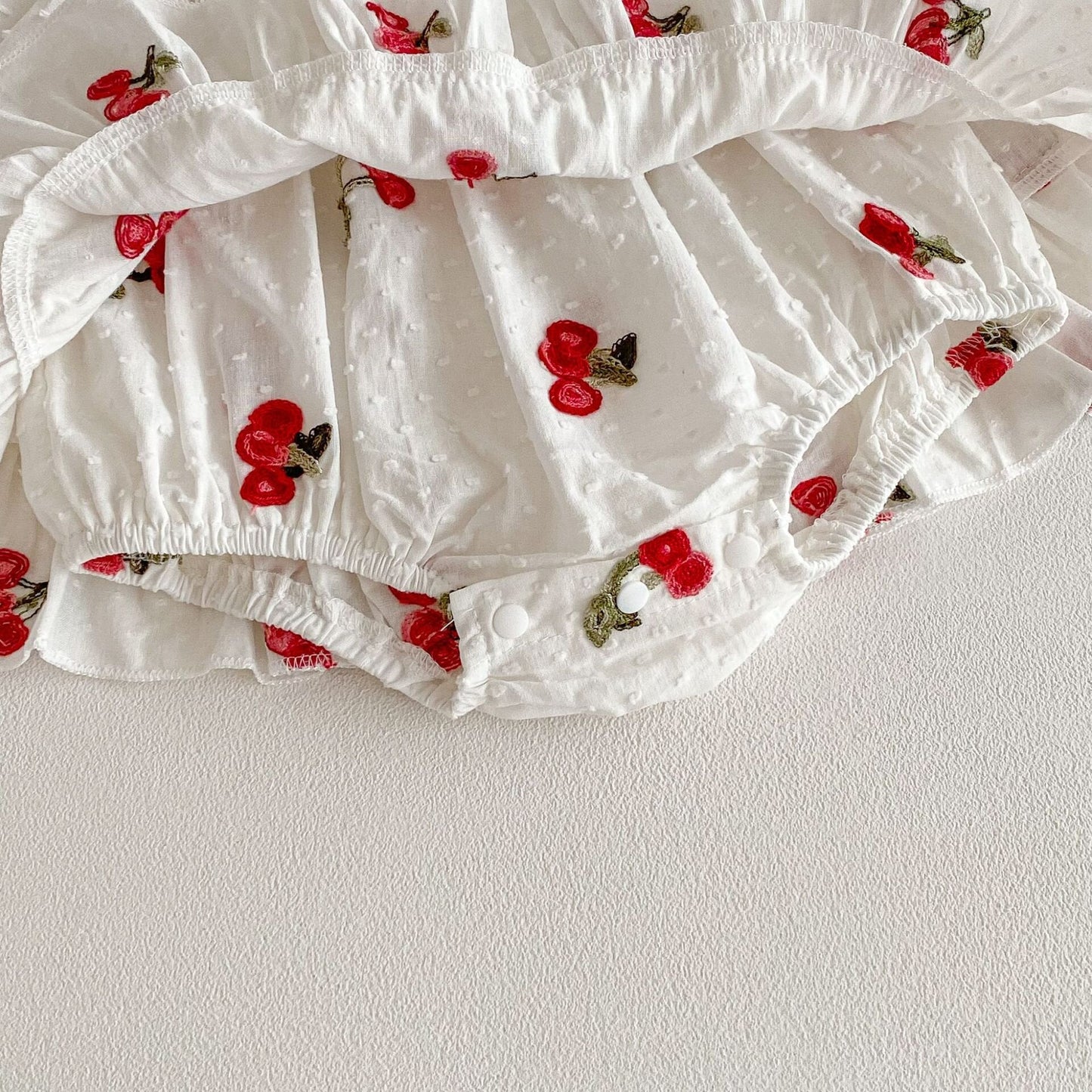 長袖ロンパース Cherry Print Skirt Jumpsuit チェリー柄 襟付き ロンパース【mh0012097】
