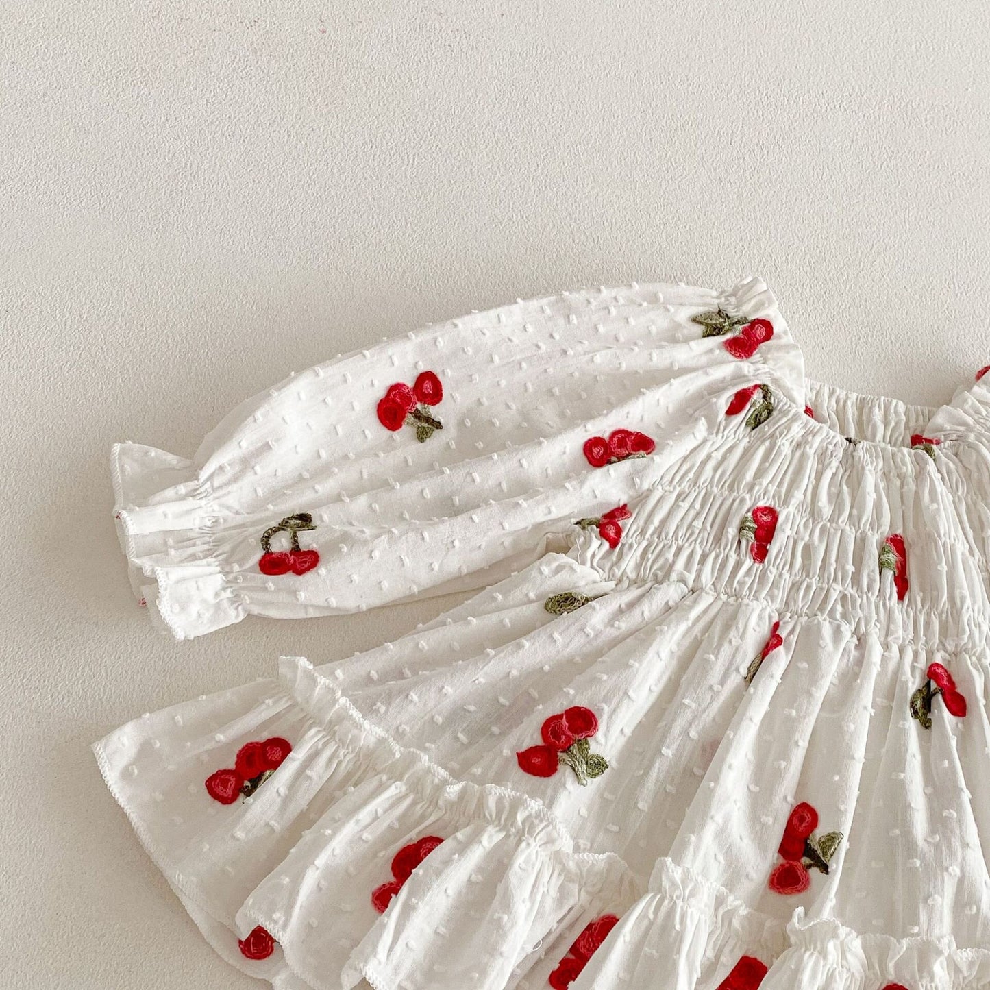 長袖ロンパース Cherry Print Skirt Jumpsuit チェリー柄 襟付き ロンパース【mh0012097】