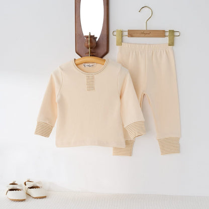 長袖パジャマ Creamy White / 90cm シンプルデイリー長袖パジャマセット 長袖Tシャツ+ロングパンツ【mh0009267】