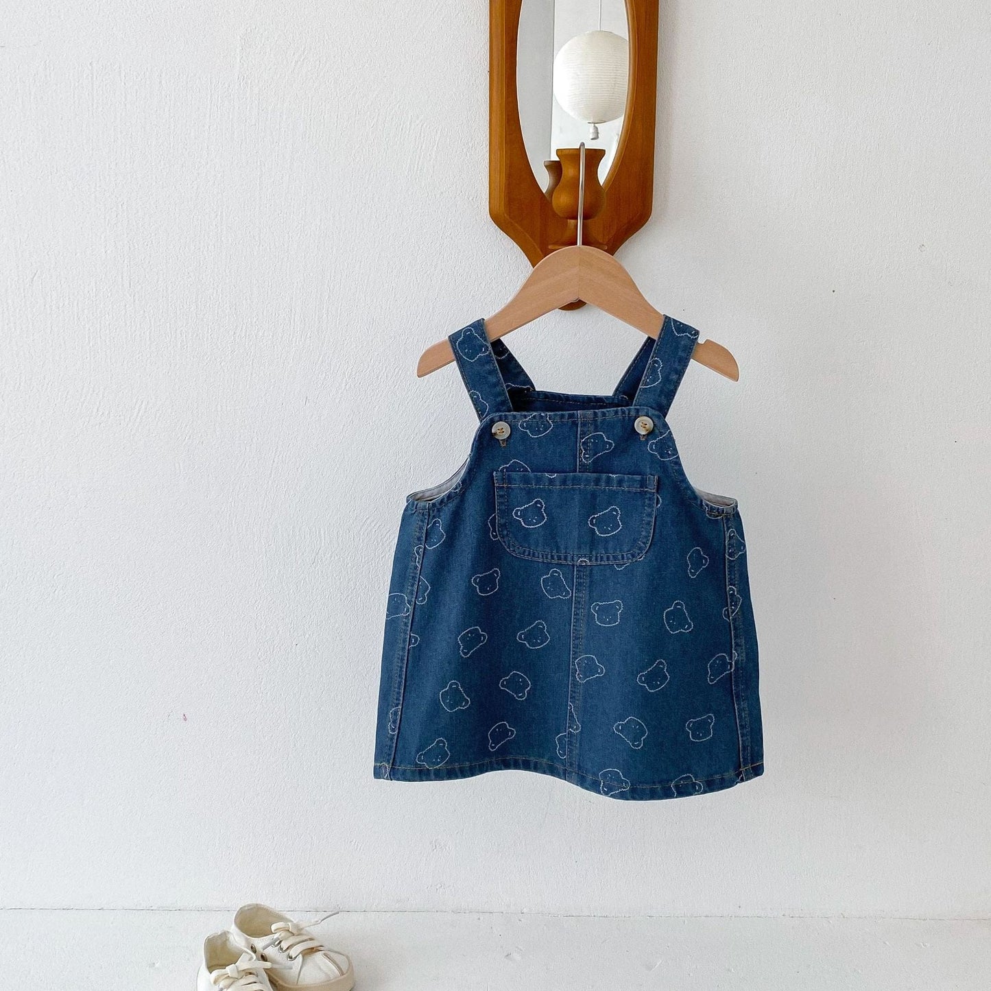 ノースリーブワンピース Dark Blue / 80cm デニムサスペンダーワンピース ベアくまプリントジャンパースカート【mh0009232】