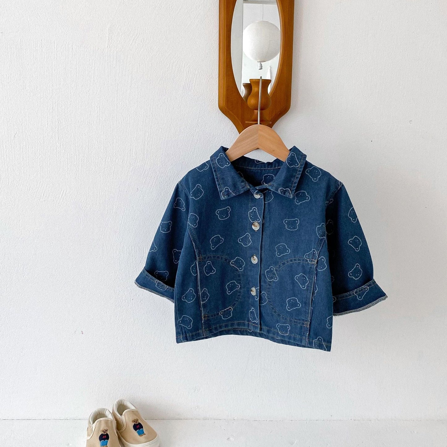 ショートコート・ジャケット・ジャンパー Dark Blue / 80cm ベアくまプリントデニムシャツジャケット【mh0009260】