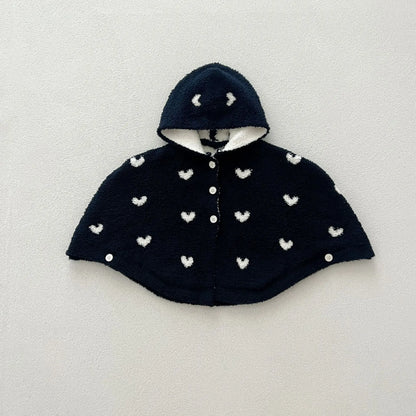 ショートコート・ジャケット・ジャンパー Dark Blue / M (0-12M) ベビーアウター ハートフーディフリースケープポンチョコート【mh0008279】