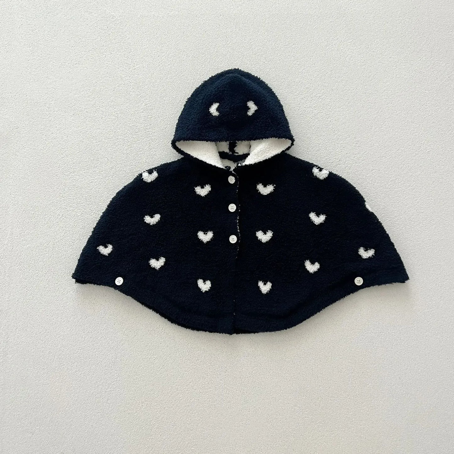 ショートコート・ジャケット・ジャンパー Dark Blue / M 0-1Y ベビーアウター ハート柄ニットフーディケープマントポンチョ 2カラー【mh0007403】