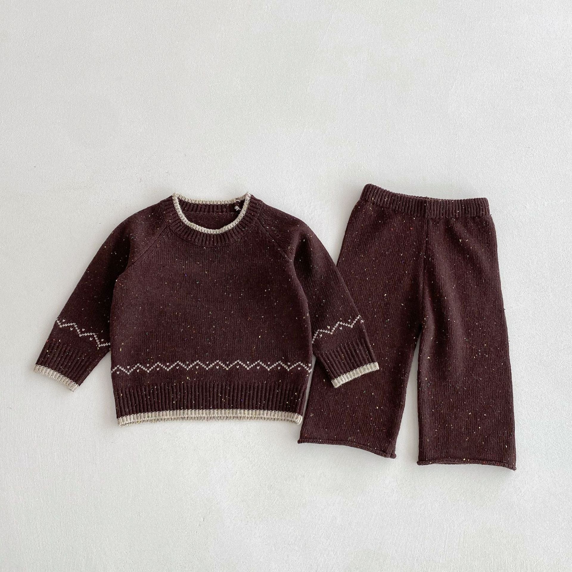 長袖セットアップ Dark Coffee / 80cm 長袖ニットセータートップス+ニットロングパンツセットアップ 2点セット【mh0010665】