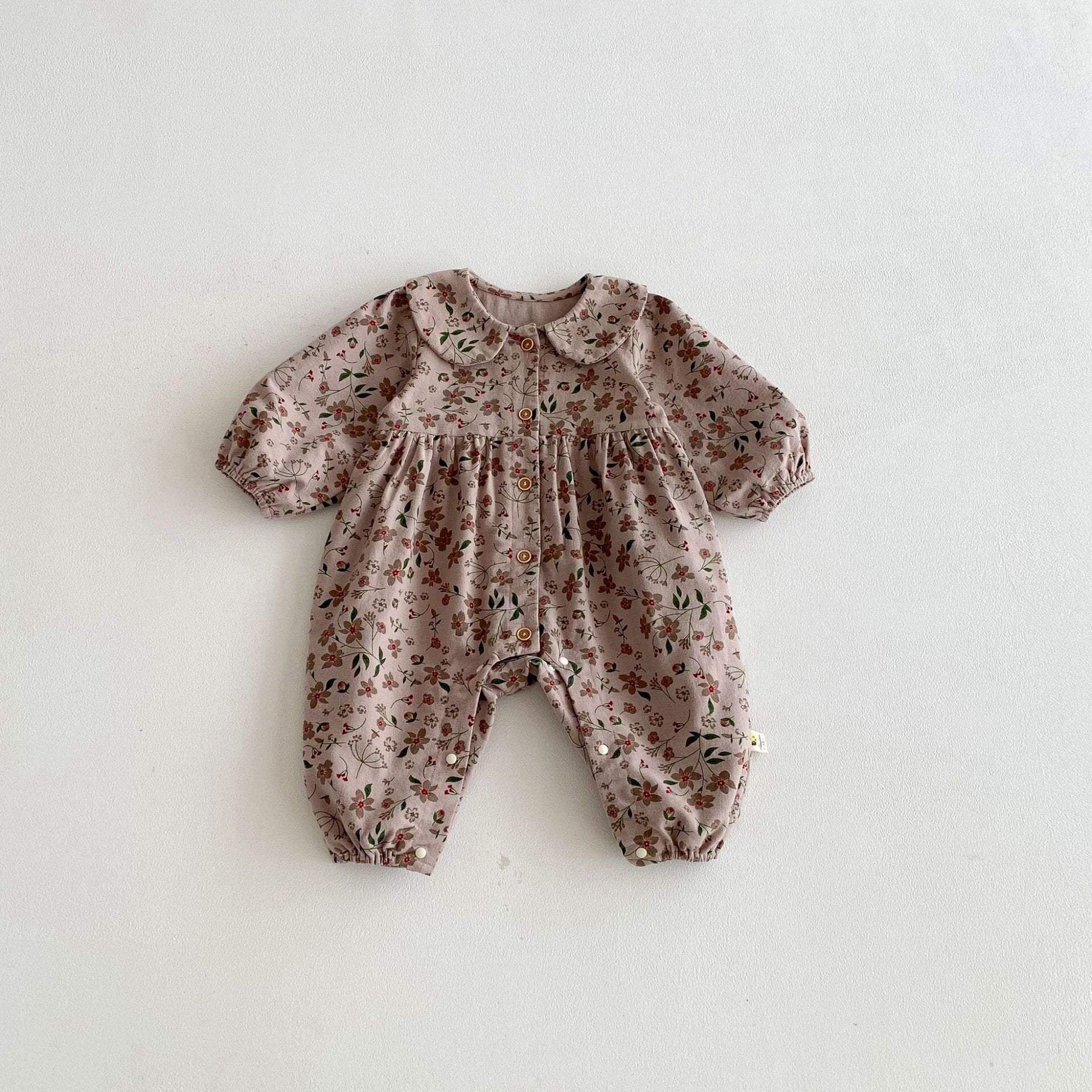 長袖ロンパース Floral / 66cm Floral Doll Collar Crawler Jumpsuit 花柄 襟付き ロンパース【mh0012087】
