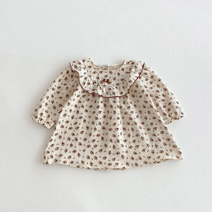 長袖ワンピース Floral / 80cm 12M キッズワンピース ラッフルフリルフラワー小花柄長袖ワンピース【mh0008804】