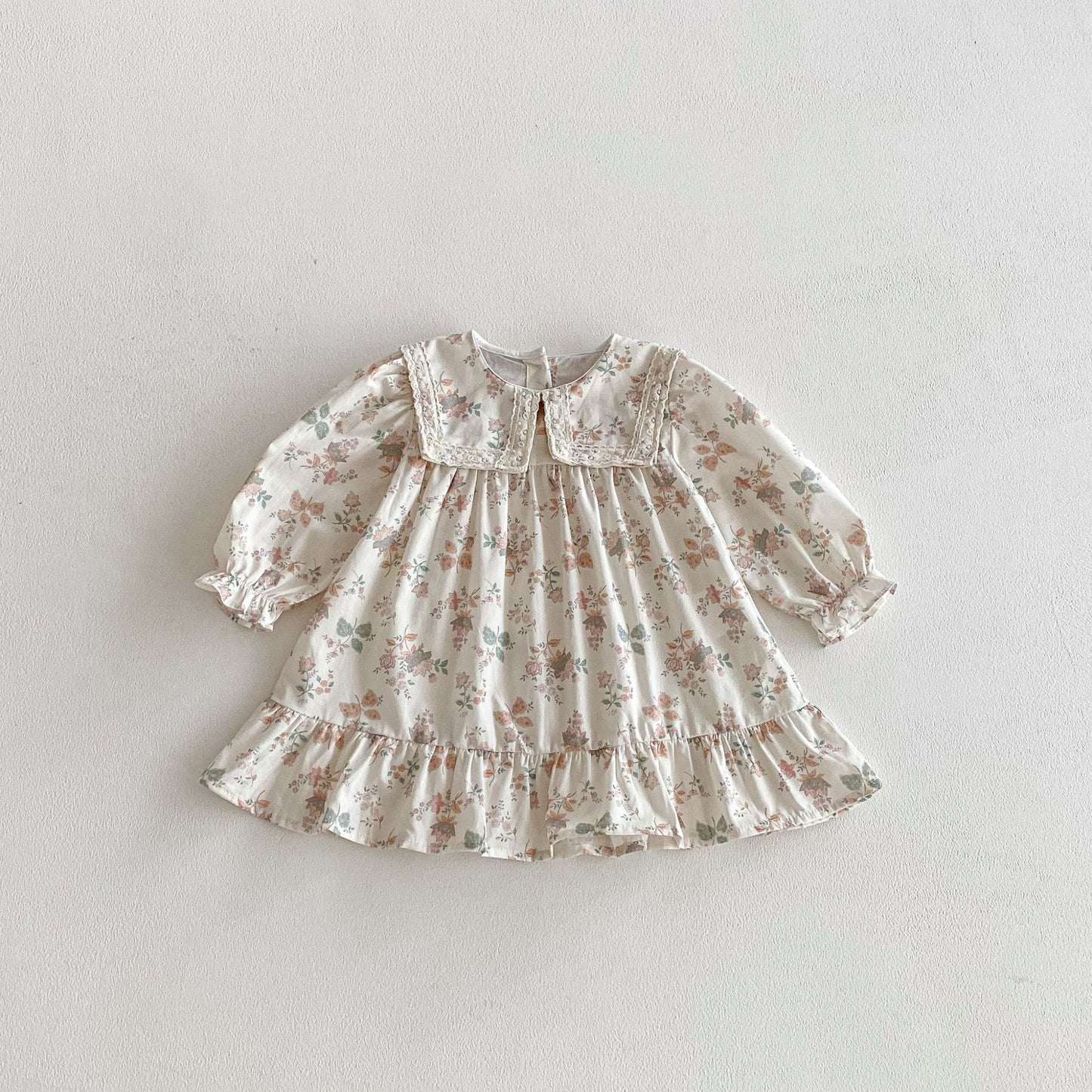 長袖ワンピース Floral / 80cm Floral Lapel Print Princess Dress 襟付き 花柄 プリント ワンピース【mh0011963】