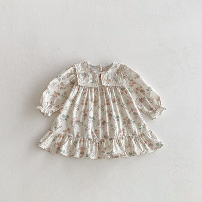 長袖ワンピース Floral / 80cm Floral Lapel Print Princess Dress 襟付き 花柄 プリント ワンピース【mh0011963】