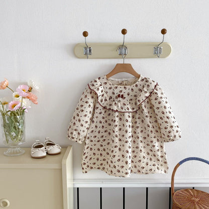 長袖ワンピース Floral / 80cm ラッフル襟フラワープリント長袖ワンピース【mh0009252】