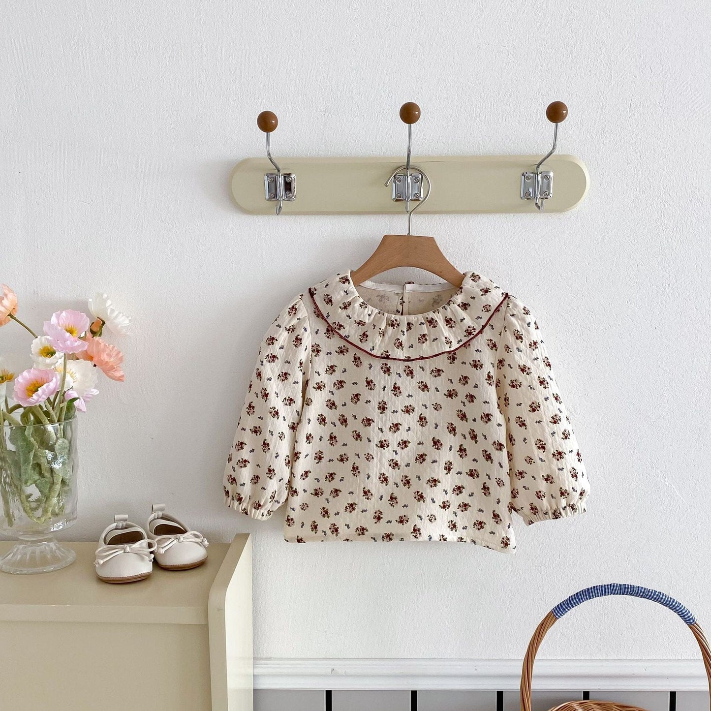 長袖シャツ・ブラウス Floral / 80cm ラッフル襟フラワープリント長袖ブラウス【mh0009266】