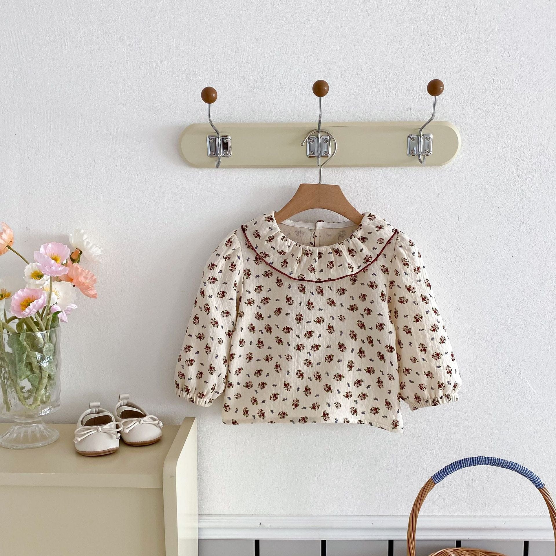 長袖シャツ・ブラウス Floral / 80cm ラッフル襟フラワープリント長袖ブラウス【mh0009266】