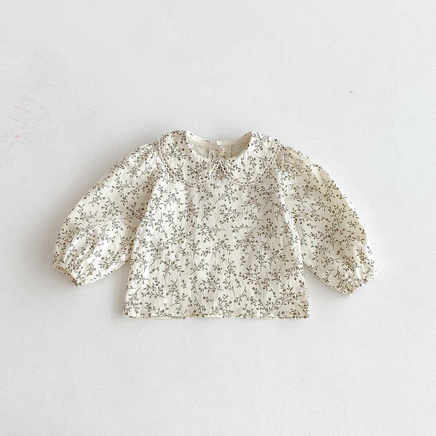 長袖セットアップ Floral / 80cm フラワープリント丸襟長袖ブラウス/刺繍レースエッジノースリーブジャンパースカート【mh0010671】