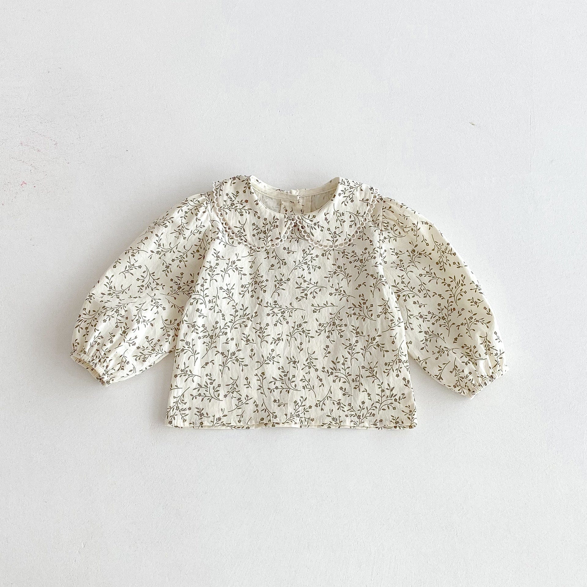 長袖セットアップ Floral / 80cm フラワープリント丸襟長袖ブラウス/刺繍レースエッジノースリーブジャンパースカート【mh0010671】