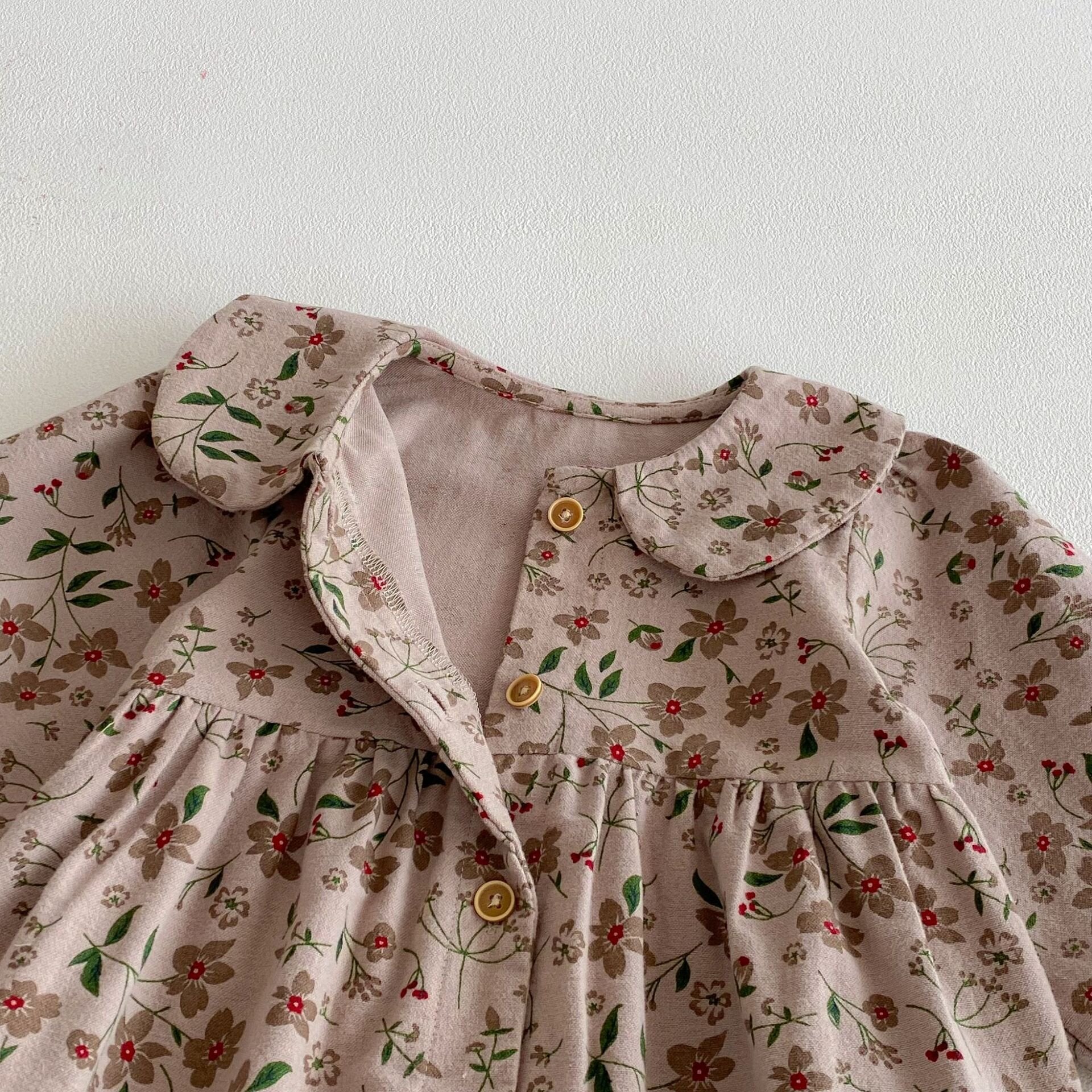 長袖ロンパース Floral Doll Collar Crawler Jumpsuit 花柄 襟付き ロンパース【mh0012087】