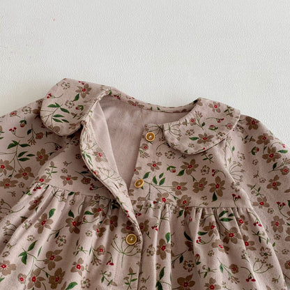 長袖ロンパース Floral Doll Collar Crawler Jumpsuit 花柄 襟付き ロンパース【mh0012087】
