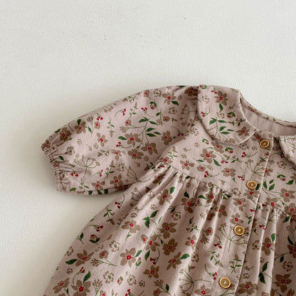 長袖ロンパース Floral Doll Collar Crawler Jumpsuit 花柄 襟付き ロンパース【mh0012087】