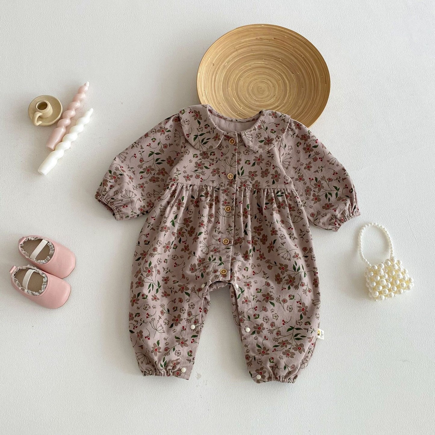 長袖ロンパース Floral Doll Collar Crawler Jumpsuit 花柄 襟付き ロンパース【mh0012087】