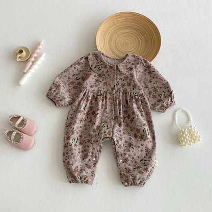 長袖ロンパース Floral Doll Collar Crawler Jumpsuit 花柄 襟付き ロンパース【mh0012087】