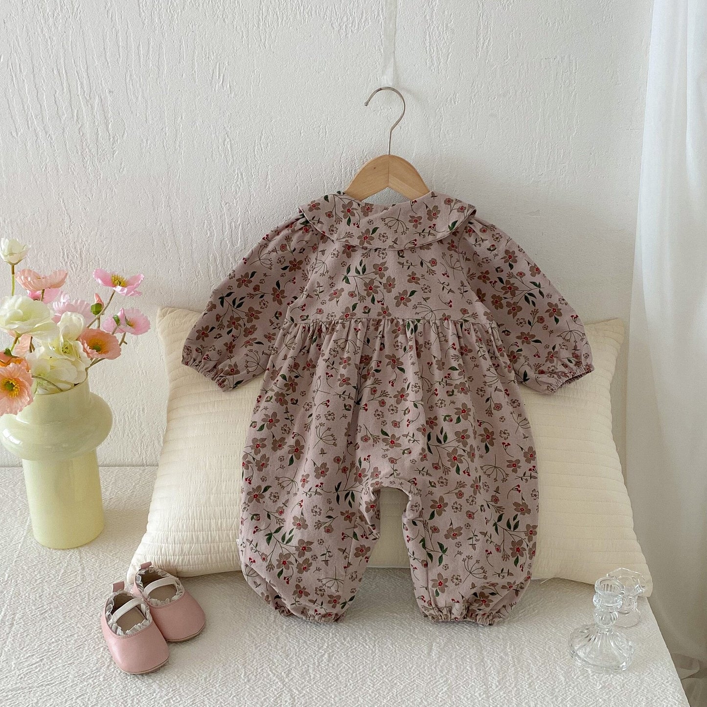 長袖ロンパース Floral Doll Collar Crawler Jumpsuit 花柄 襟付き ロンパース【mh0012087】