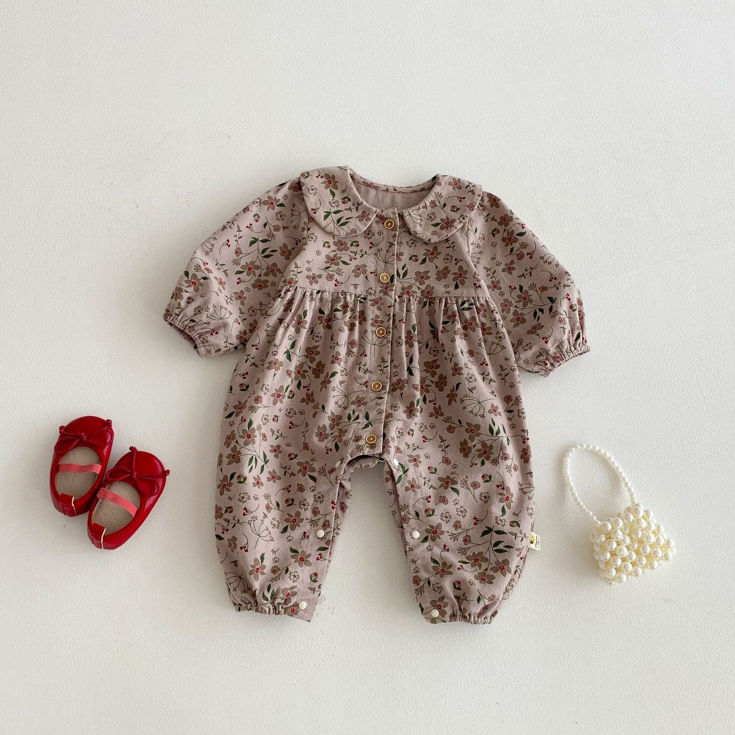 長袖ロンパース Floral Doll Collar Crawler Jumpsuit 花柄 襟付き ロンパース【mh0012087】