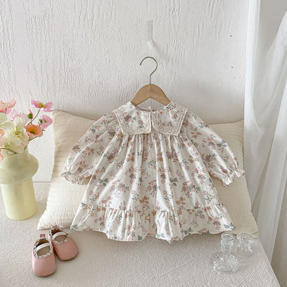 長袖ワンピース Floral Lapel Print Princess Dress 襟付き 花柄 プリント ワンピース【mh0011963】