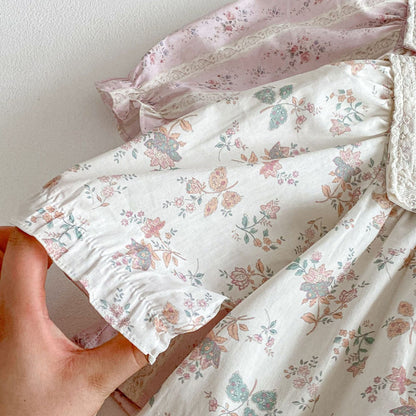 長袖ワンピース Floral Lapel Print Princess Dress 襟付き 花柄 プリント ワンピース【mh0011963】