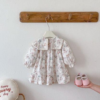 長袖ワンピース Floral Lapel Print Princess Dress 襟付き 花柄 プリント ワンピース【mh0011963】