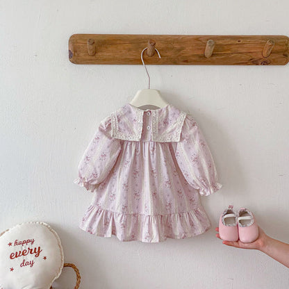 長袖ワンピース Floral Lapel Print Princess Dress 襟付き 花柄 プリント ワンピース【mh0011963】