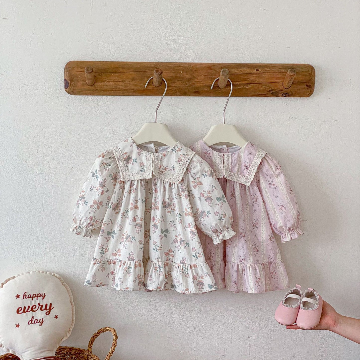 長袖ワンピース Floral Lapel Print Princess Dress 襟付き 花柄 プリント ワンピース【mh0011963】