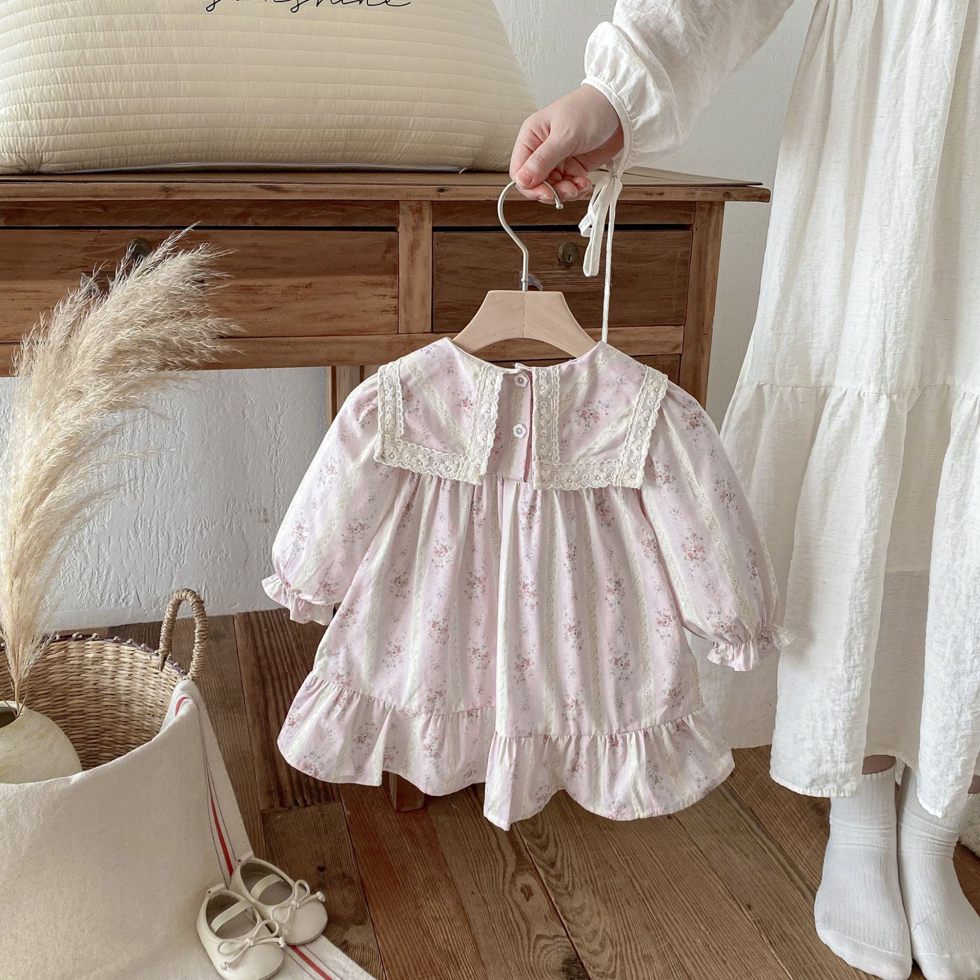 長袖ワンピース Floral Lapel Print Princess Dress 襟付き 花柄 プリント ワンピース【mh0011963】