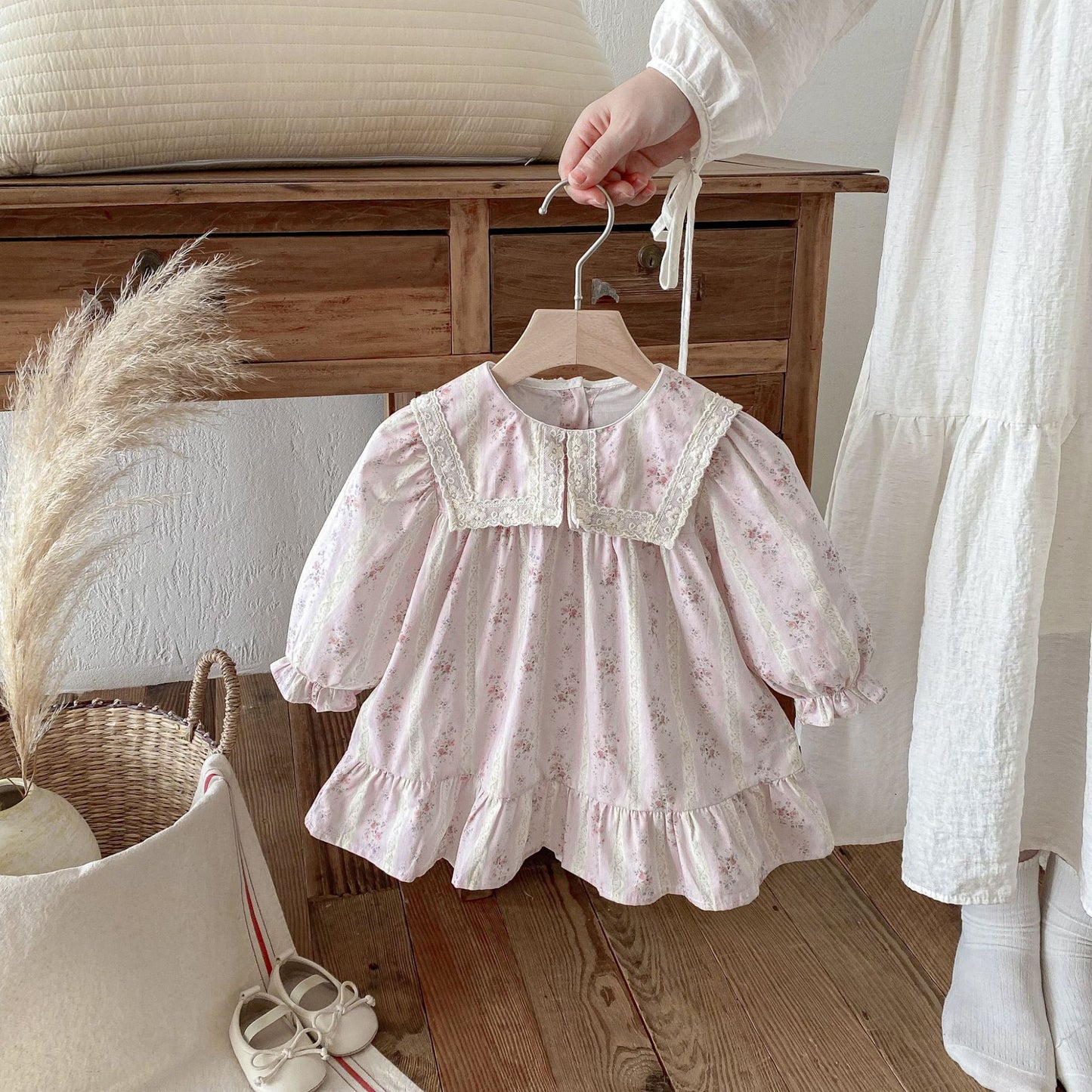 長袖ワンピース Floral Lapel Print Princess Dress 襟付き 花柄 プリント ワンピース【mh0011963】