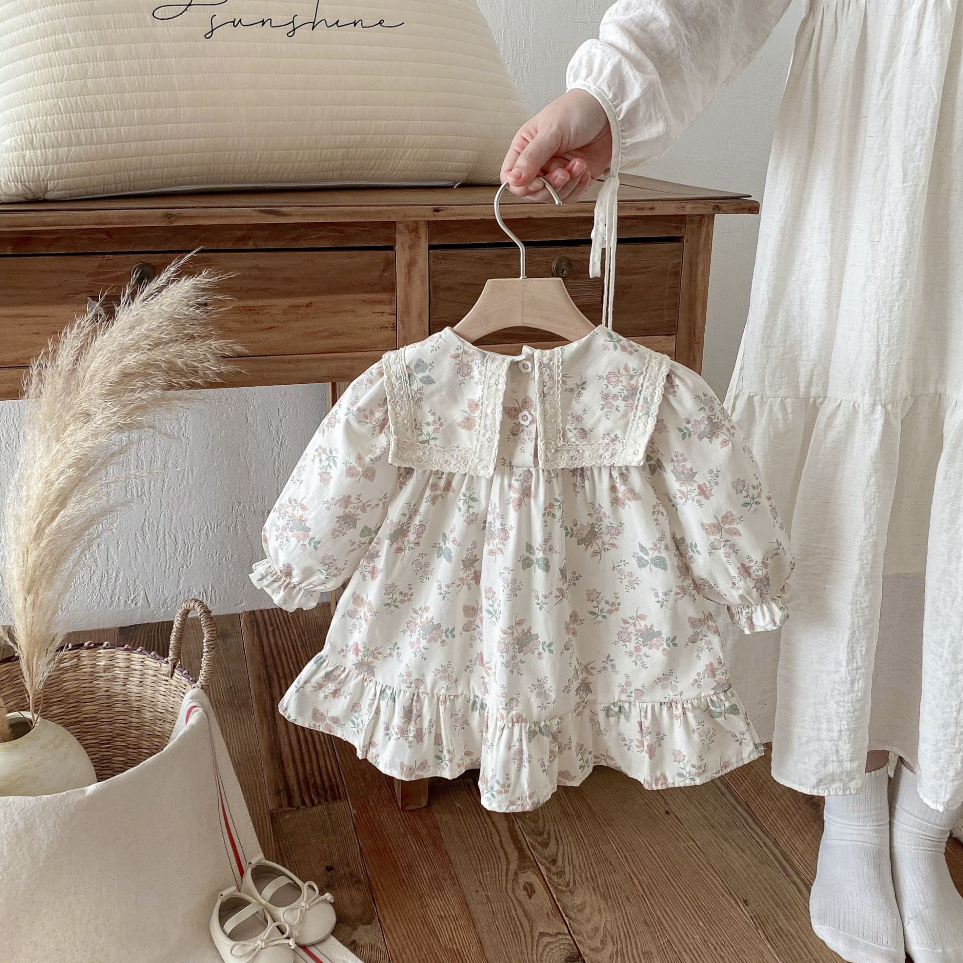 長袖ワンピース Floral Lapel Print Princess Dress 襟付き 花柄 プリント ワンピース【mh0011963】