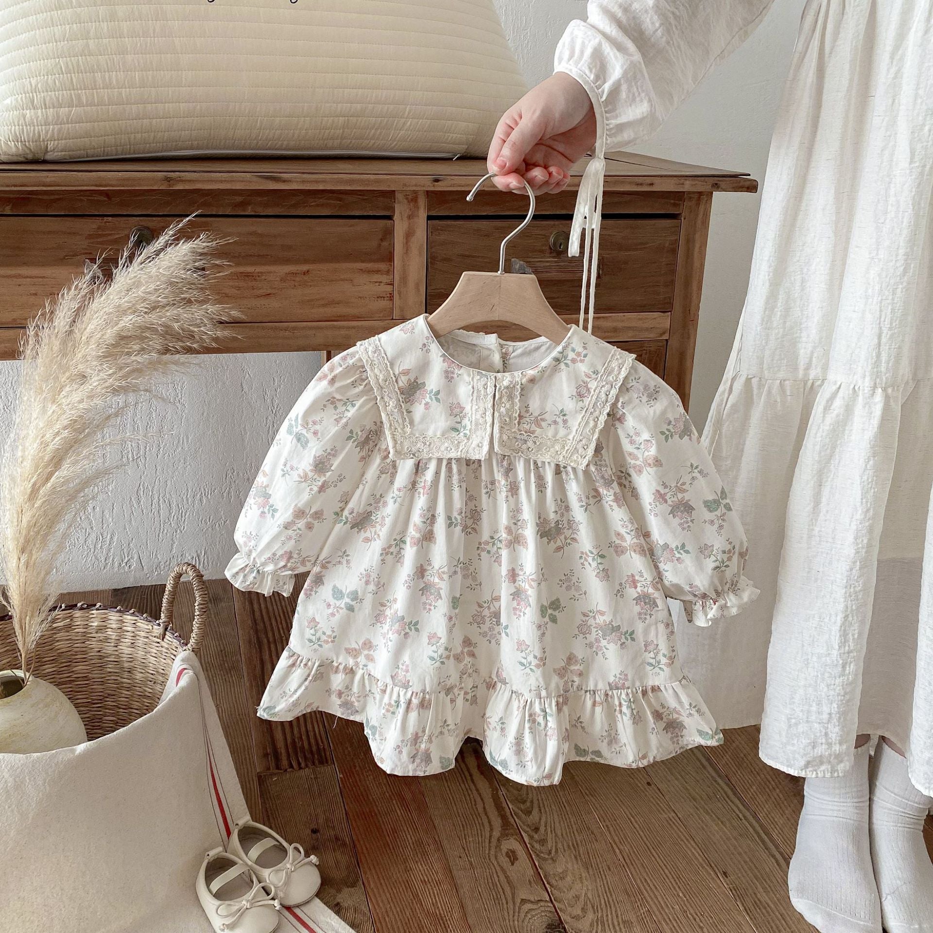 長袖ワンピース Floral Lapel Print Princess Dress 襟付き 花柄 プリント ワンピース【mh0011963】