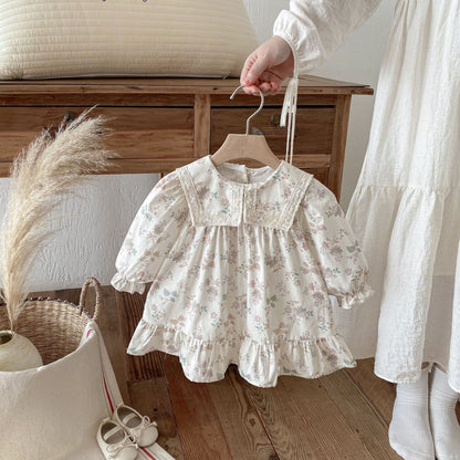 長袖ワンピース Floral Lapel Print Princess Dress 襟付き 花柄 プリント ワンピース【mh0011963】