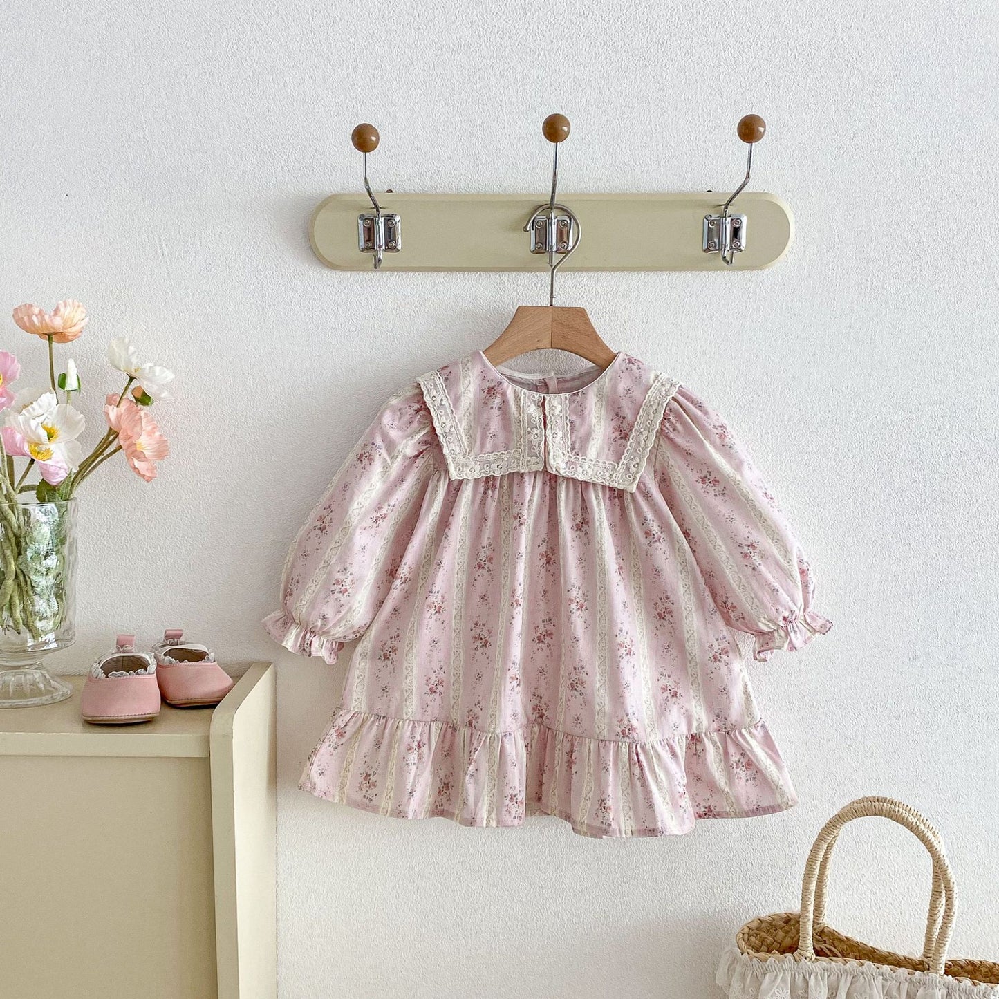 長袖ワンピース Floral Lapel Print Princess Dress 襟付き 花柄 プリント ワンピース【mh0011963】