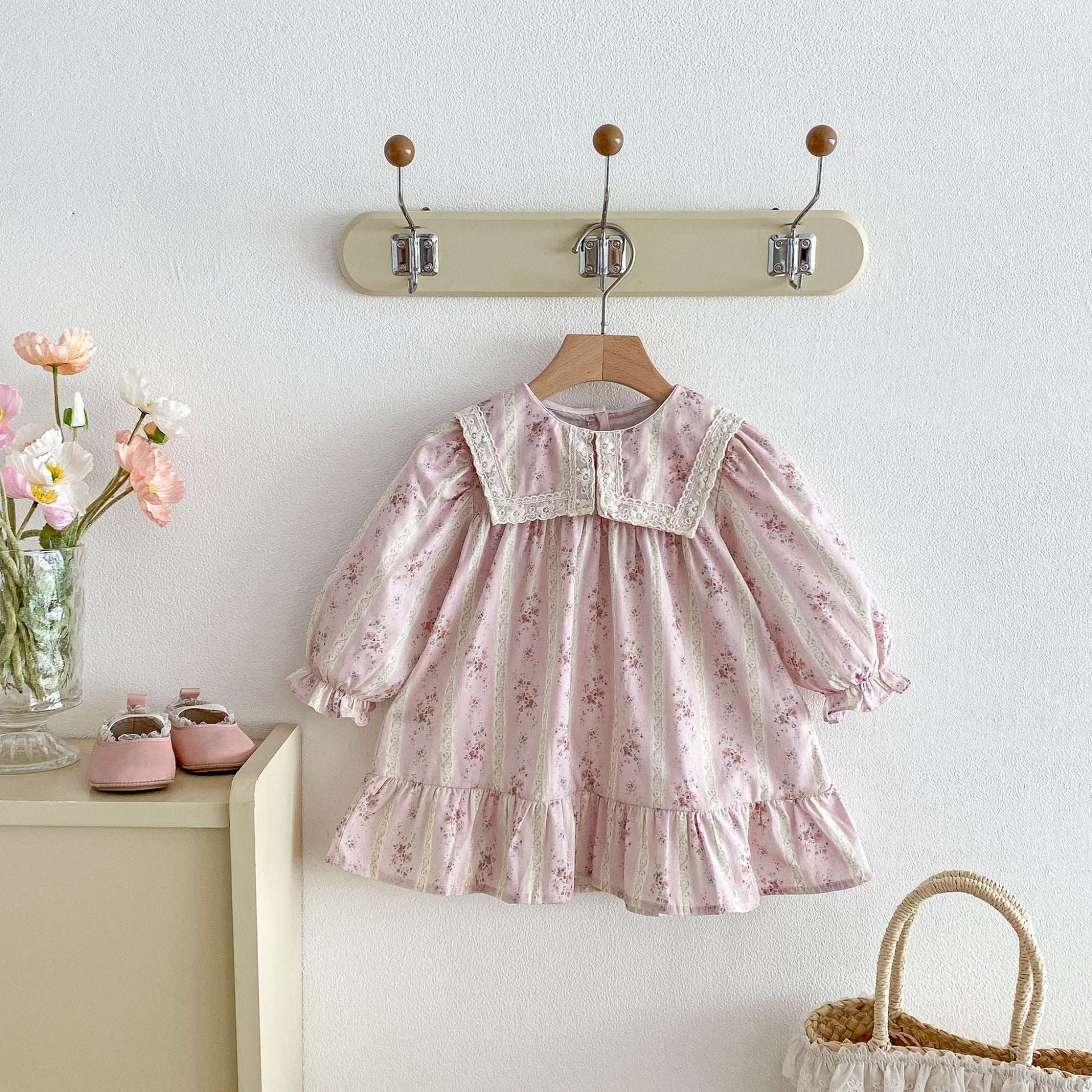 長袖ワンピース Floral Lapel Print Princess Dress 襟付き 花柄 プリント ワンピース【mh0011963】